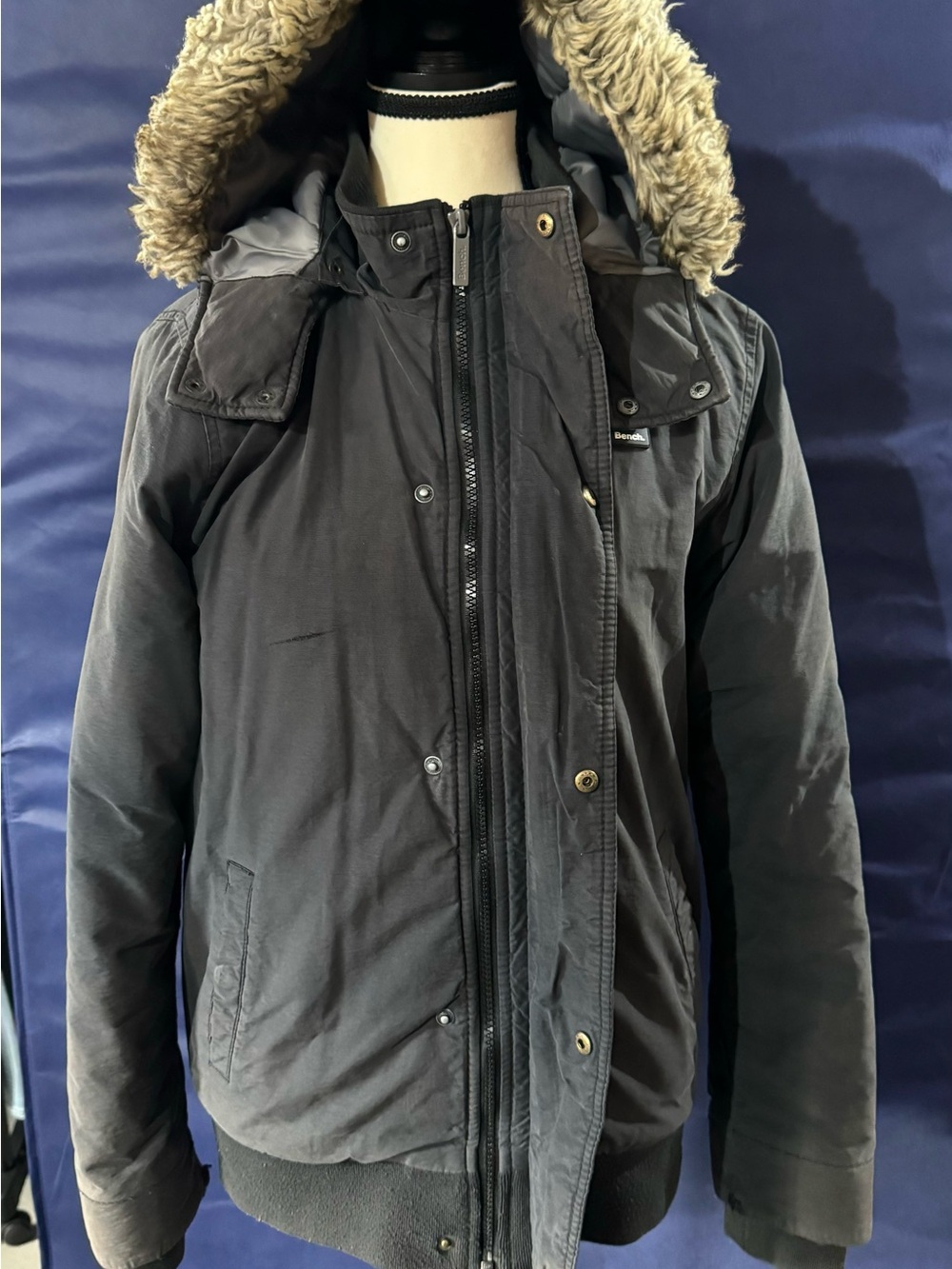 Bench Boys Youth Dark Navy Puffer Jacket with Faux Fur Hood